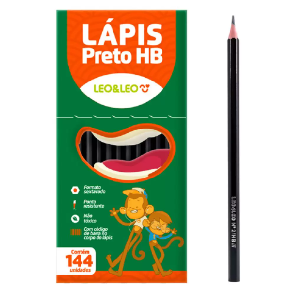 Lapis Grafite Hb Resina Preto Sextavado Caixa c/ 144 un. Leo e Leo