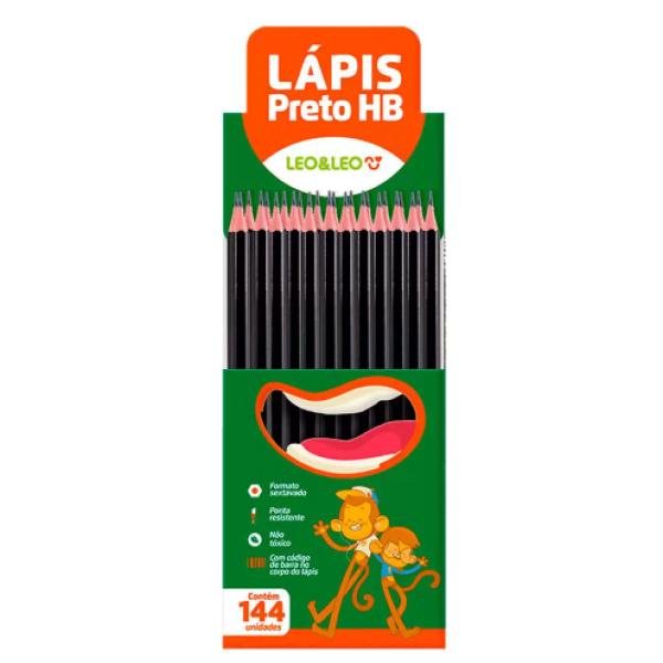 Lapis Grafite Hb Resina Preto Sextavado Caixa c/ 144 un. Leo e Leo