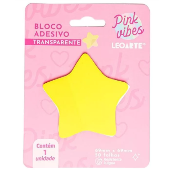Bloco Adesivo Pink Vibes Transparente Estrela - 69 mm X 69 mm 50 Folhas - LEOARTE