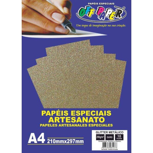 Papel Glitter Metlico Ouro 250g A4 10 Folhas - Off Paper