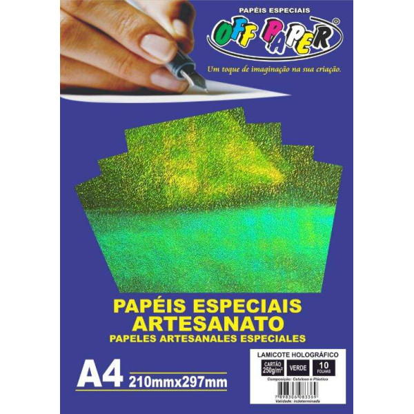 Lamicote Hologr�fico Verde 250g A4 10 Folhas - Off Paper