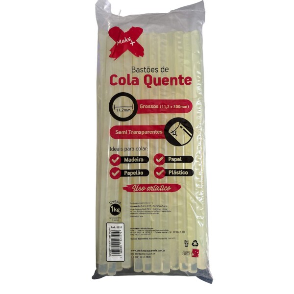 Basto de Cola Quente Semi Transparente Grosso 11,2mm X 300mm 1kg - Make+