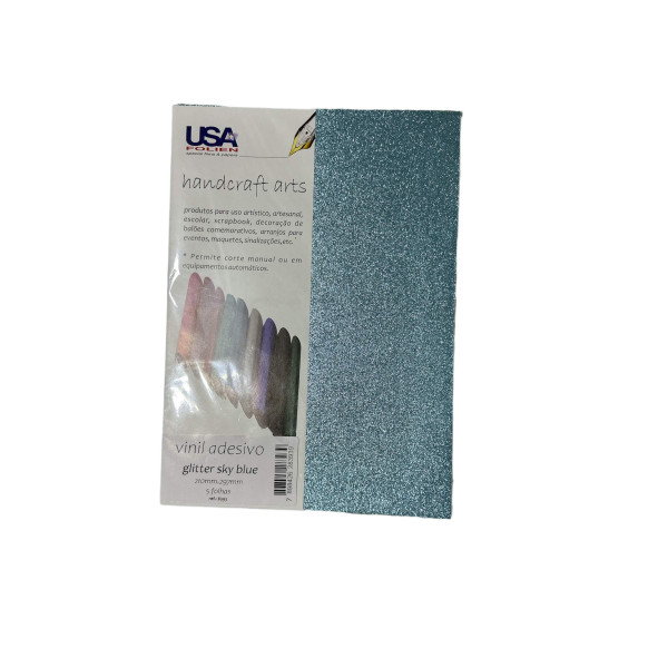 Vinil Adesivo Glitter p/ Recorte A4 com 5 Folhas - Sky Blue