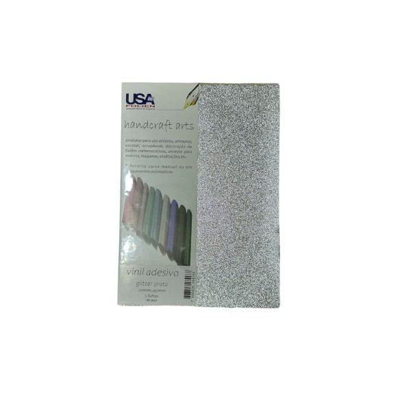 Vinil Adesivo Glitter p/ Recorte A4 com 5 Folhas - Prata