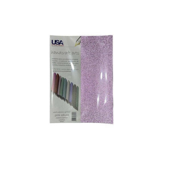 Vinil Adesivo Glitter p/ Recorte A4 com 5 Folhas - Pink Sakura