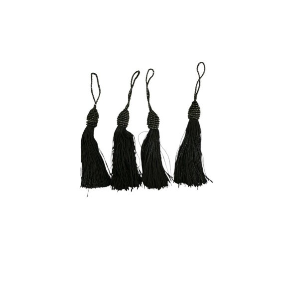 Pingente de Seda Tassel 9cm c/ 4 Unidades - Preto