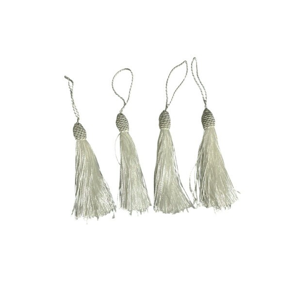 Pingente de Seda Tassel 9cm c/ 4 Unidades - Branco