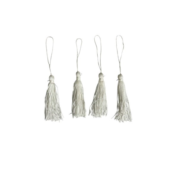 Pingente de Seda Tassel 7cm c/ 4 Unidades - Branco
