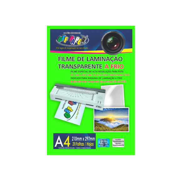 Adesivo para Lamina��o a Frio Transparente 20 Folhas A4 - Off Paper
