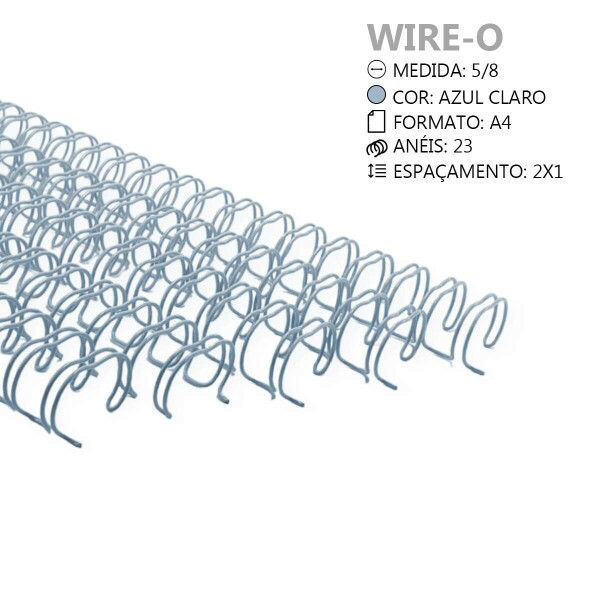 Espiral Wire-o Anel Duplo Azul Claro 5/8 com 5 unidades - Passo 2 x 1