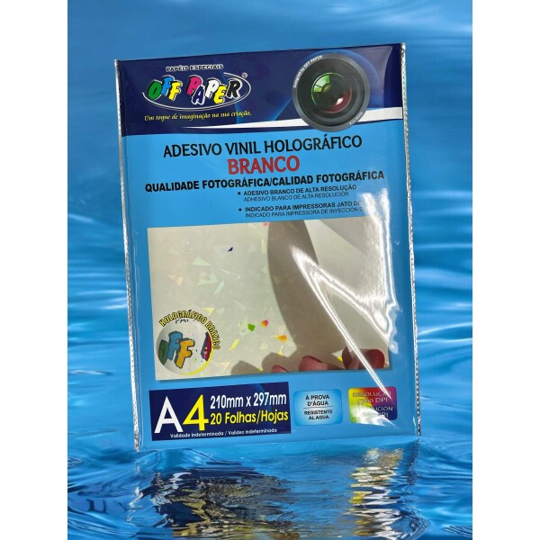 Adesivo Vinil Hologr�fico Branco 20 Folhas A4 - Off Paper