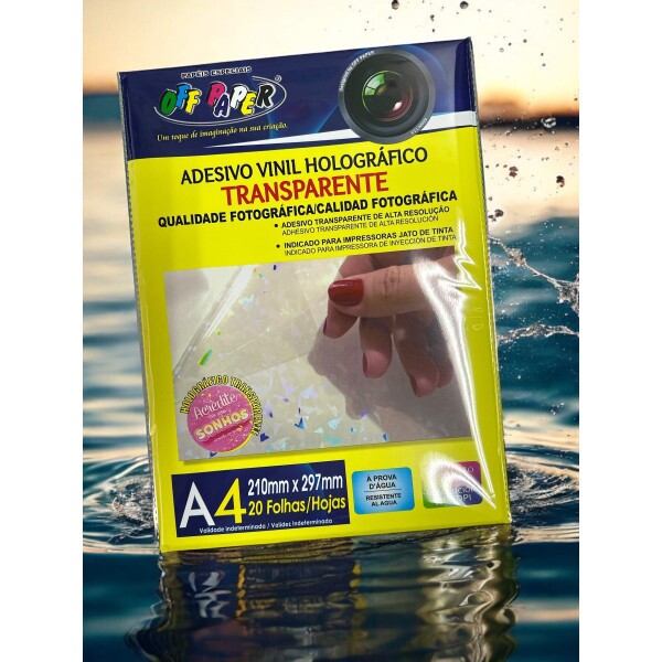 Adesivo Vinil Hologrfico Transparente 20 Folhas A4 - Off Paper
