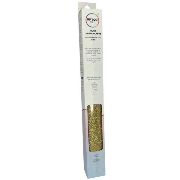 Filme de Recorte Termocolante Dourado Claro Glitter 25x50cm - RPTCO