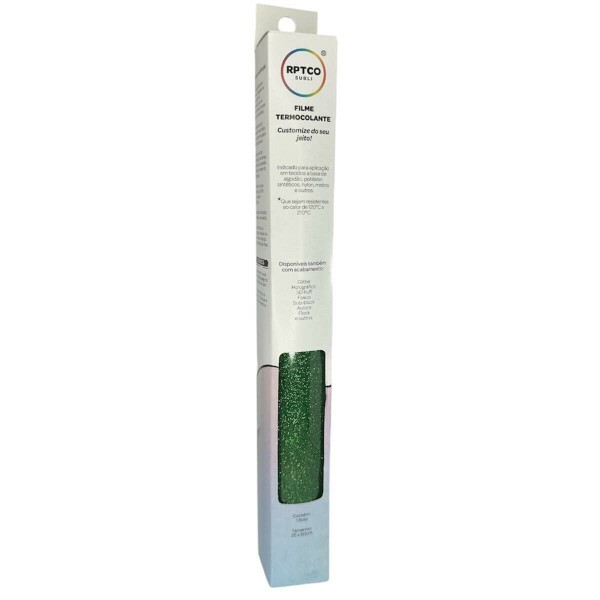 Filme de Recorte Termocolante Verde Glitter 25x50cm - RPTCO