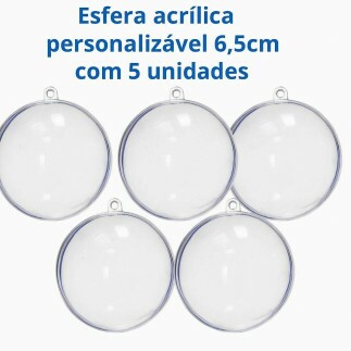 Esfera Acr�lica 6,5cm Bola de Natal Pacote Com 5 Unidades