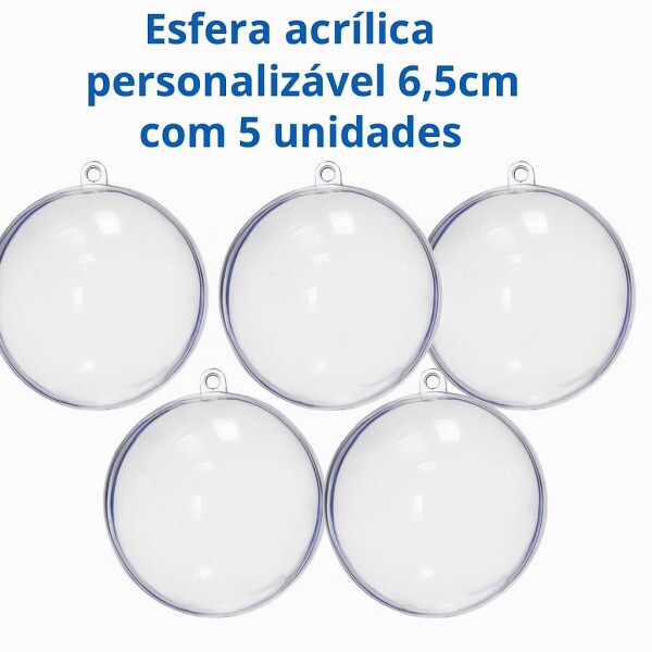 Esfera Acr�lica 6,5cm Bola de Natal Pacote Com 5 Unidades