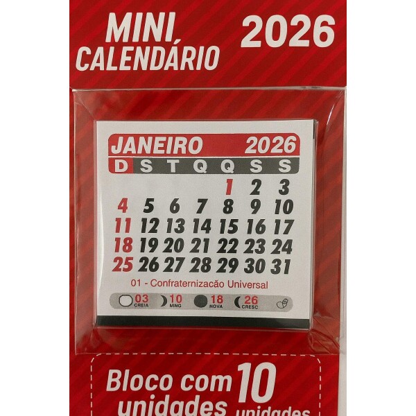 Mini Calend�rio 2026 - 5 X 5 cm (10 unidades)