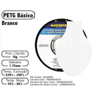 Filamento de Impress�o 3d PETG 1,75mm 1kg Masterprint BRANCO