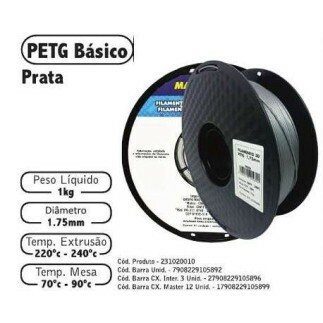 Filamento de Impress�o 3d PETG 1,75mm 1kg Masterprint PRATA