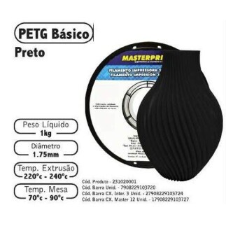 Filamento de Impress�o 3d PETG 1,75mm 1kg Masterprint PRETO