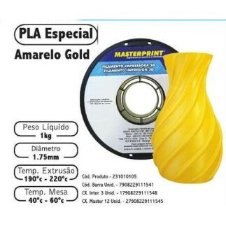 Filamento de Impress�o 3d PLA 1,75mm 1kg Masterprint AMARELO GOLD