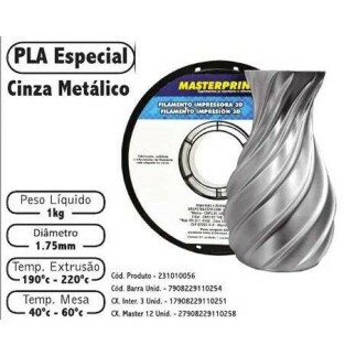 Filamento de Impress�o 3d PLA 1,75mm 1kg Masterprint CINZA MET�LICO