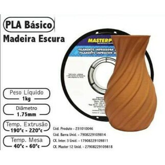 Filamento de Impress�o 3d PLA 1,75mm 1kg Masterprint MADEIRA ESCURA