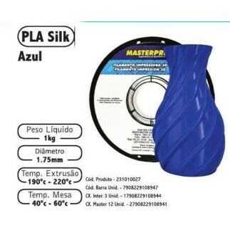 Filamento de Impress�o 3d PLA 1,75mm 1kg Masterprint SILK AZUL