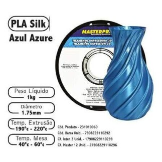 Filamento de Impress�o 3d PLA 1,75mm 1kg Masterprint SILK AZUL AZURE