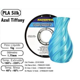 Filamento de Impress�o 3d PLA 1,75mm 1kg Masterprint SILK AZUL TIFFANY