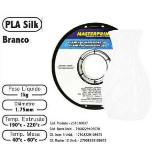 Filamento de Impress�o 3d PLA 1,75mm 1kg Masterprint SILK BRANCO