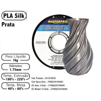 Filamento de Impress�o 3d PLA 1,75mm 1kg Masterprint SILK PRATA