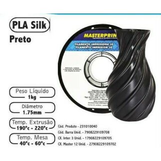 Filamento de Impress�o 3d PLA 1,75mm 1kg Masterprint SILK PRETO
