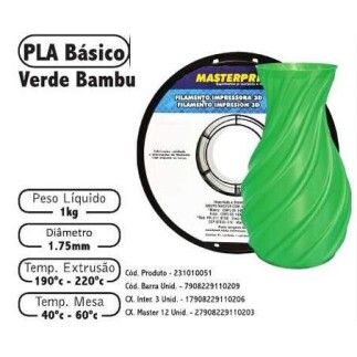 Filamento de Impress�o 3d PLA 1,75mm 1kg Masterprint VERDE BAMBU
