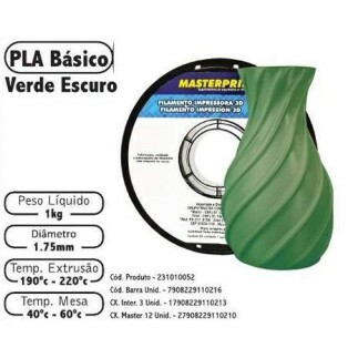 Filamento de Impress�o 3d PLA 1,75mm 1kg Masterprint VERDE ESCURO