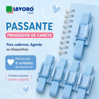 Passante Prendedor de Caneta para El�stico Chato - Azul Celeste c/ 6 un