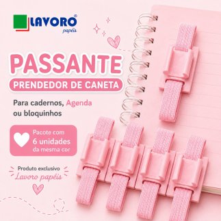Passante Prendedor de Caneta para El�stico Chato - Rosa beb� c/ 6 un
