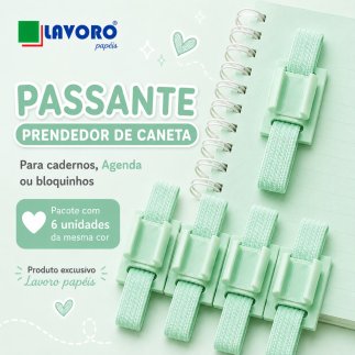 Passante Prendedor de Caneta para El�stico Chato - Verde Menta c/ 6 un