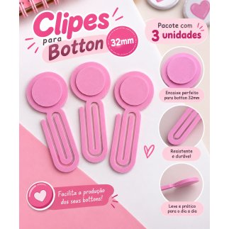 Clipes para Botton 32mm c/ 3 unidades Rosa beb�