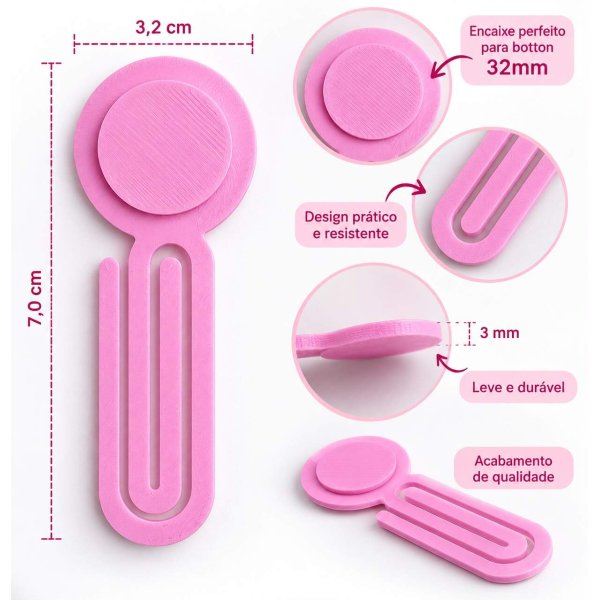 Clipes para Botton 32mm c/ 3 unidades Rosa beb�