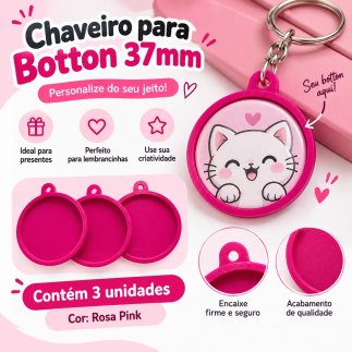Chaveiro para Botton Redondo 37mm c/ 3 unidades Rosa Pink