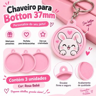 Chaveiro para Botton Redondo 37mm c/ 3 unidades Rosa Beb�