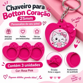 Chaveiro para Botton Cora��o 25mm c/ 3 unidades Rosa Pink