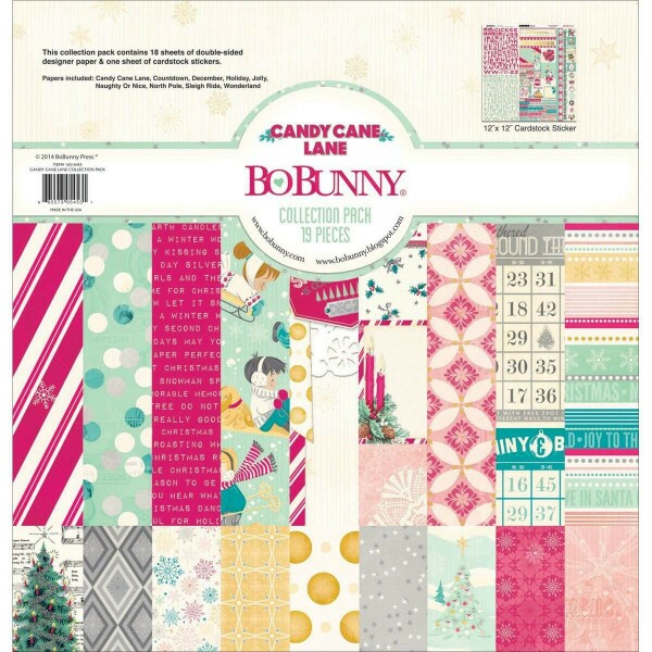 Kit de Pap�is Candy Cane Lane c/ 18 unidades 30,5x30,5 + 1 Cartela de Adesivos - Bo Bunny