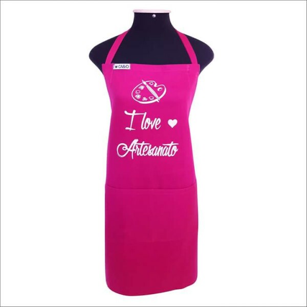 Avental de Algod�o com Bolso - I Love Artesanato - Pink