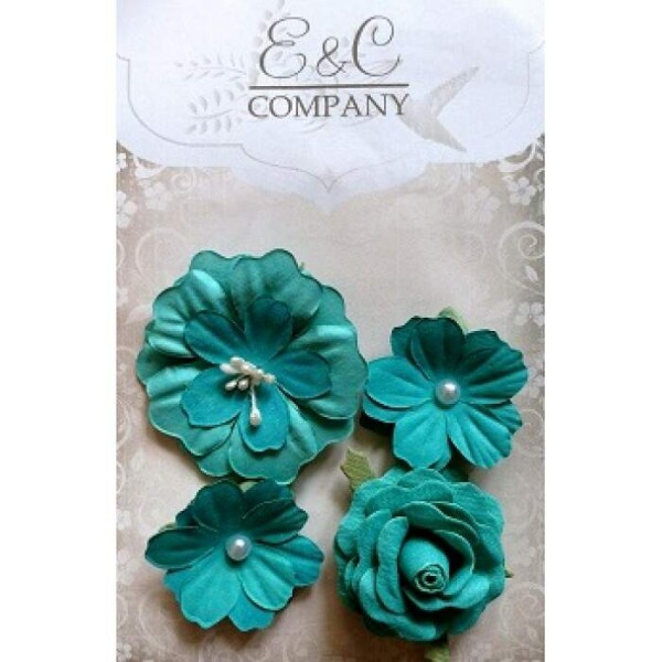 Flores de Papel - Mix de Flores c/ 4 unidades - Verde Marinho