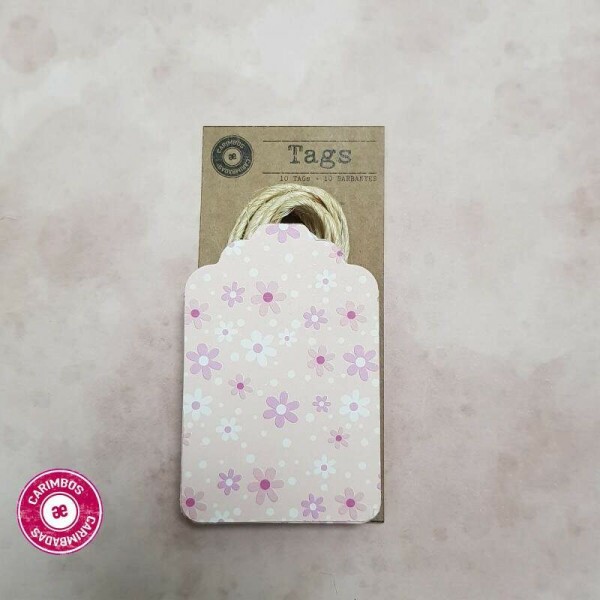 Tag de Papel cor Rosa com Flores - M�dio