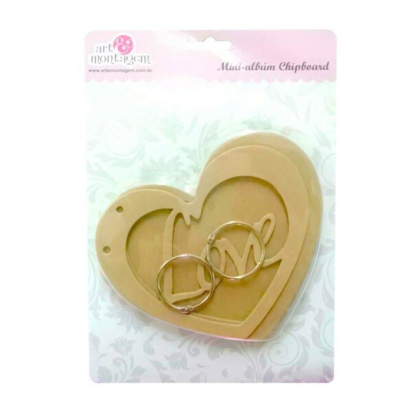 Mini Album Chipboard - Modelo Cora��o - 6 Folhas