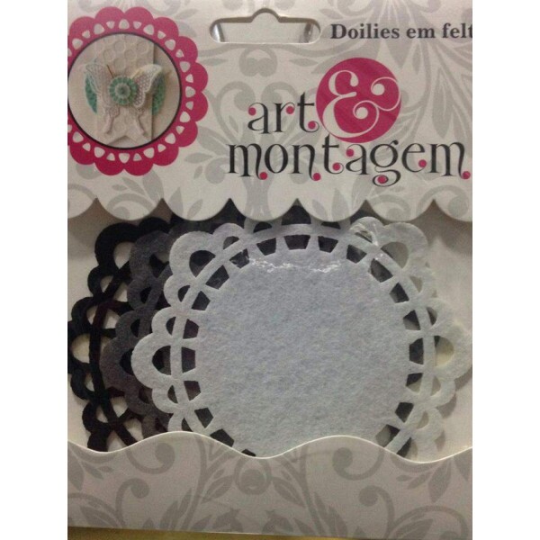 Doilies em Feltro Preto e Branco - Art & Montagem - 10cm com 3 unidades