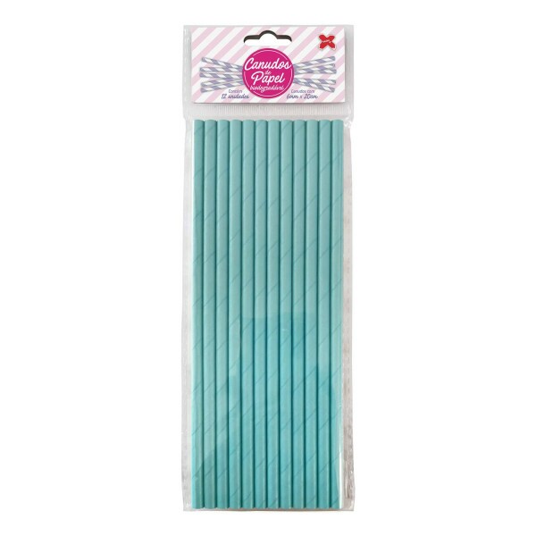 Canudo de Papel Azul Claro com 12 unidades